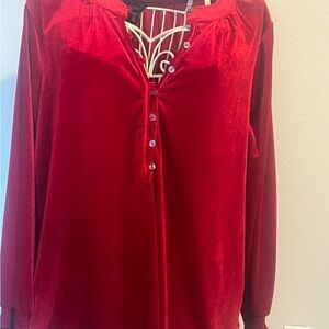 Velvet Button-Front Women’s Top - Red